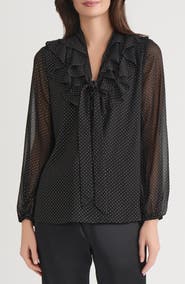 KASPER Ruffle Tie Front Top