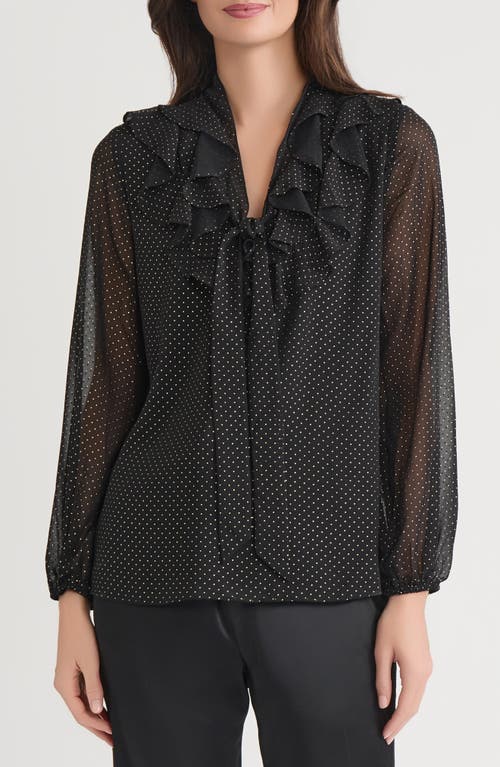 Kasper Ruffle Tie Front Top In Black
