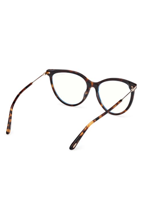 Tom Ford 56mm Cat Eye Blue Light Blocking Optical Glasses In Havana/t Logo/blue Block