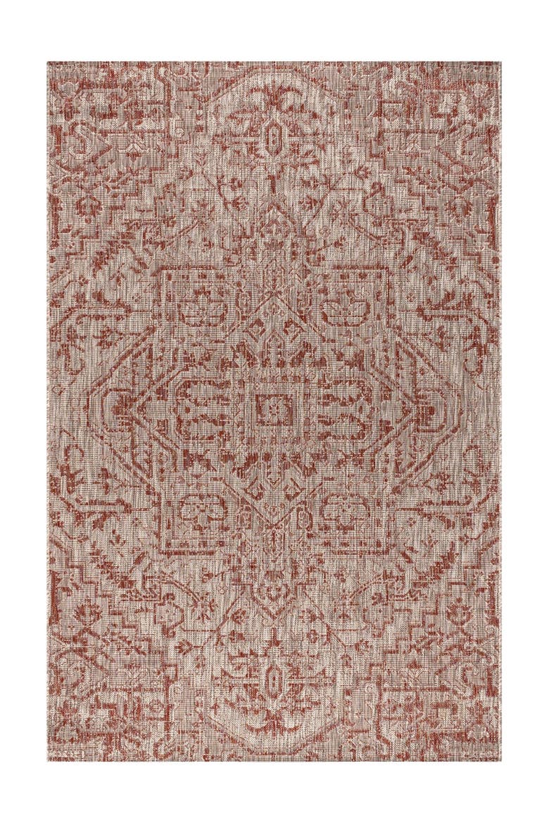 Estrella Bohemian Medallion Textured Weave Indoor/Outdoor Area Rug, Main, color, Red/Taupe