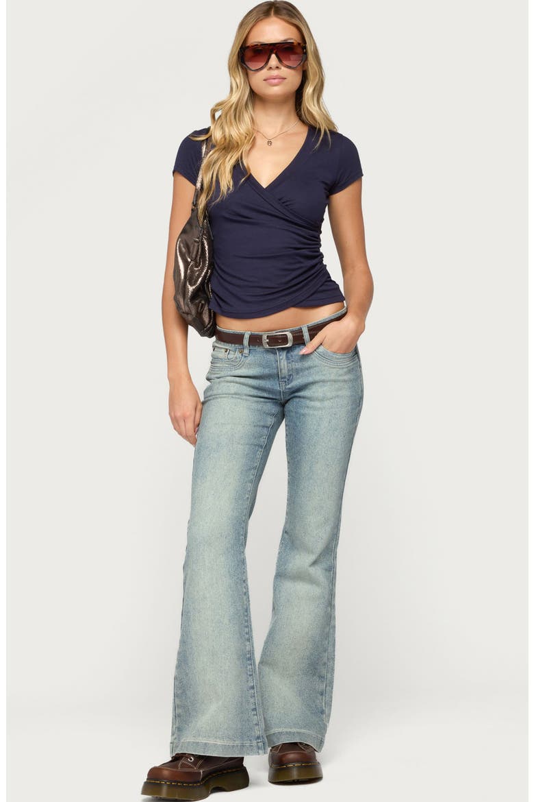 Iria V Neck Wrapped T Shirt, Alternate, color, NAVY