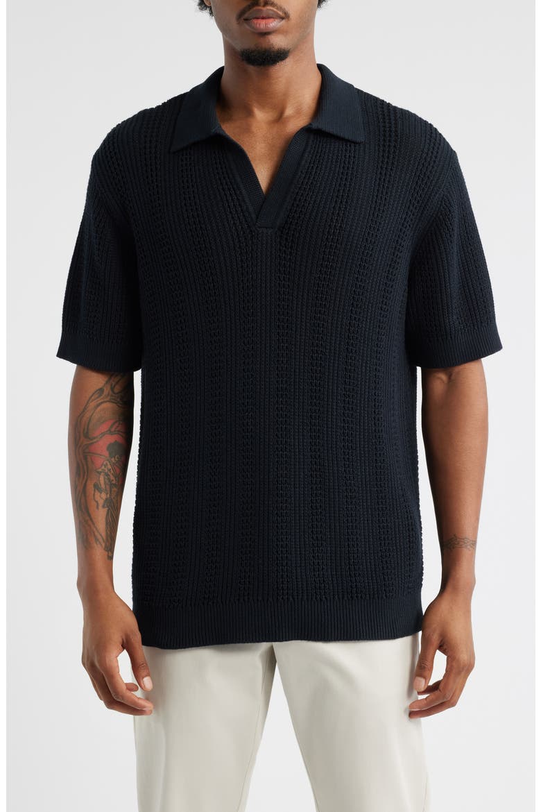 Short Sleeve Polo Sweater, Main, color, BLACK CAVIAR
