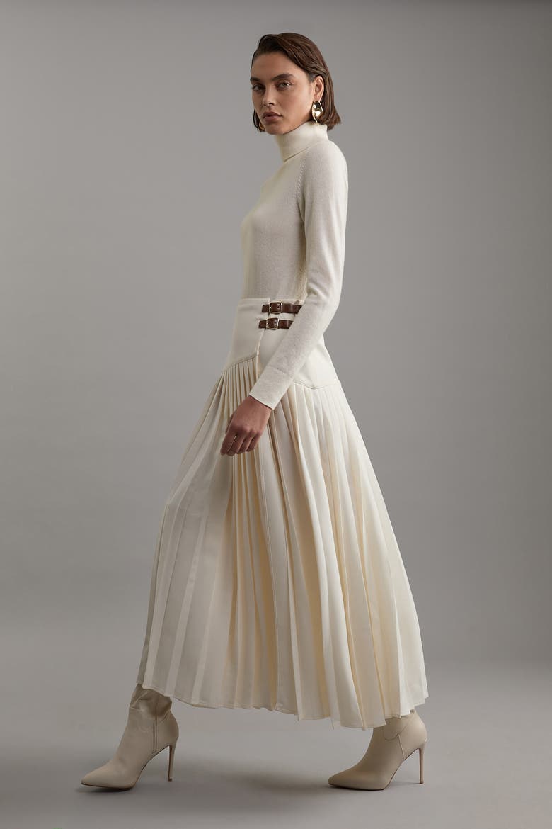 Buckle Detailed Maxi Skirt, Alternate, color, Ivory