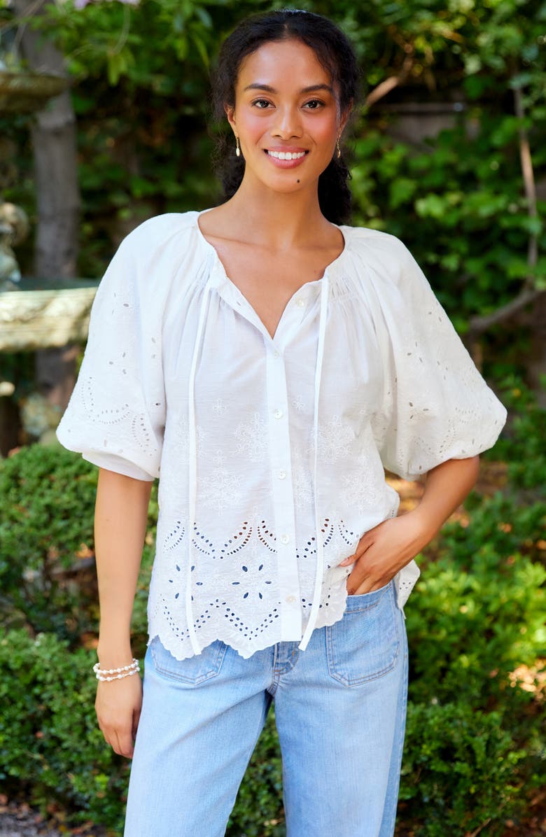 Karen Kane Eyelet Embroidered Cotton Button-Up Top, Alternate, color,