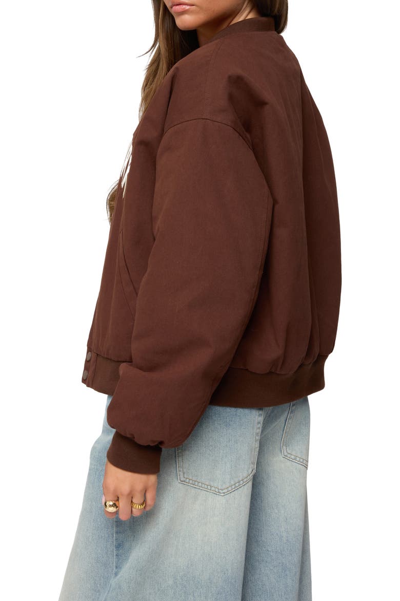 Big Apple Oversize Cotton Bomber Jacket, Alternate, color, BROWN