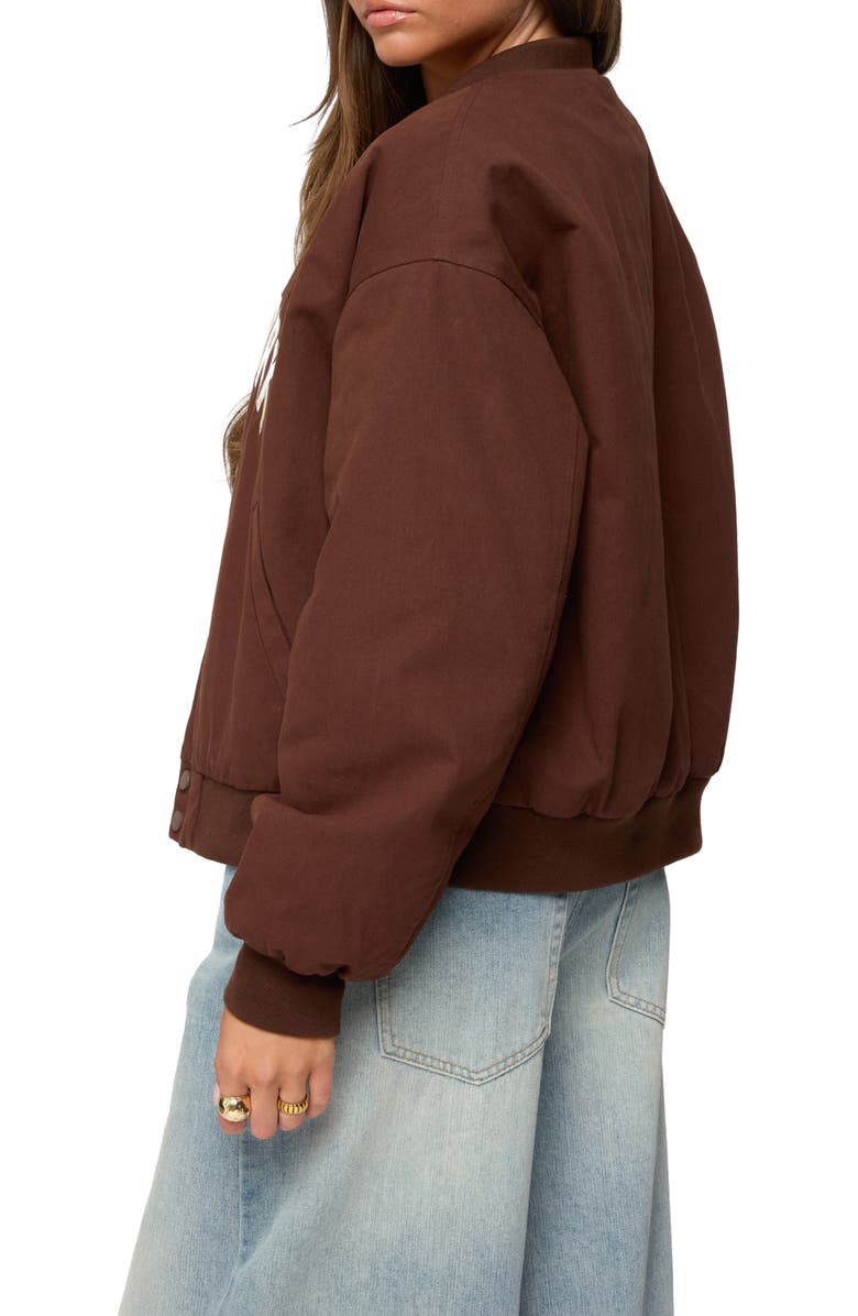EDIKTED Big Apple Oversize Cotton Bomber Jacket, Alternate, color, Brown