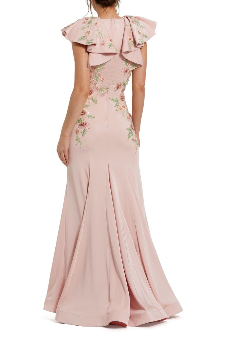 Women's Flutter Sleeve Embellished Mermaid Gown, Alternate, color, Blush