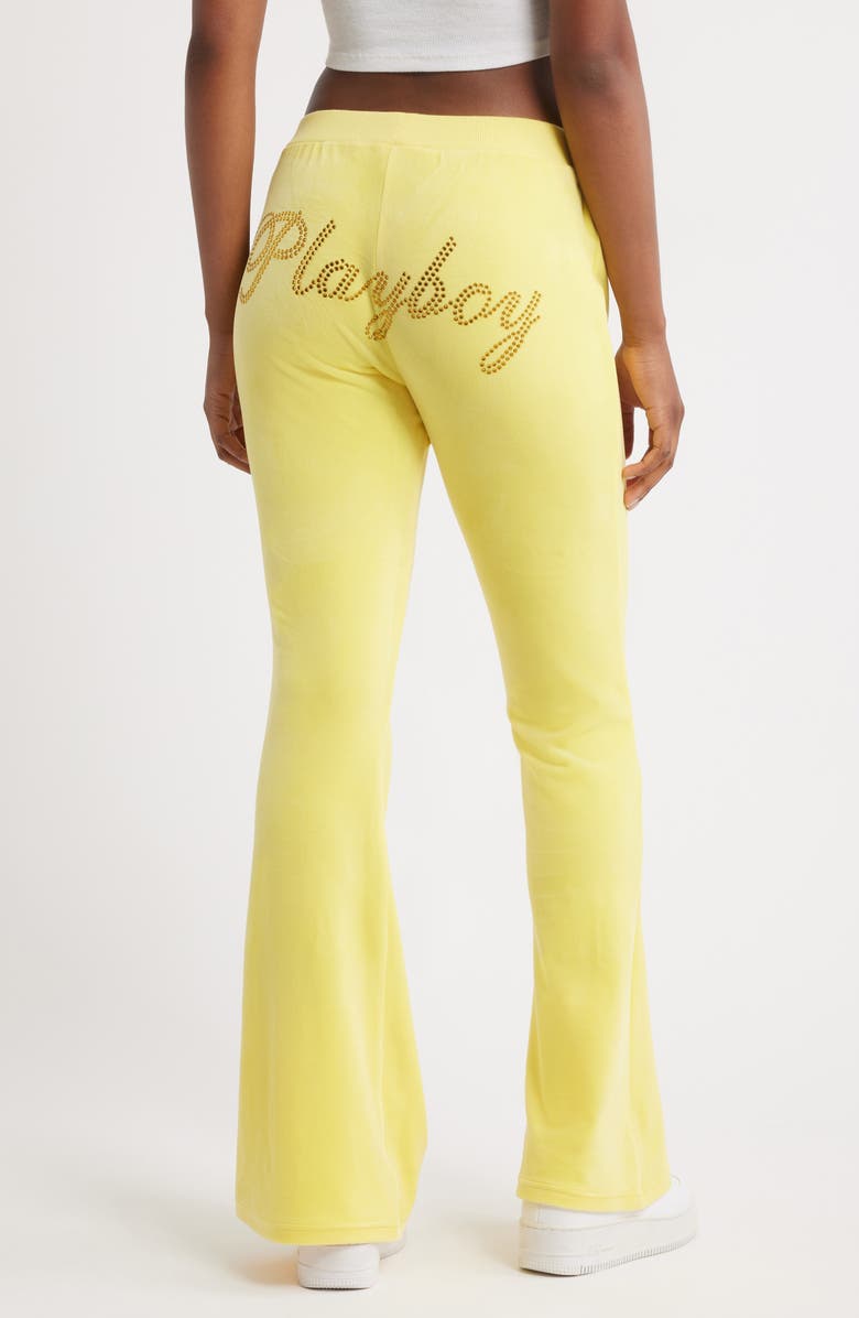 PTCL x Playboy Rhinestone Logo Velour Flare Leg Pants, Alternate, color, 