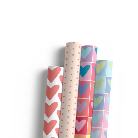 Eight Sheets Two-Sided "Hearts" & "Rainbow Hearts" Heavyweight Gift Wrap