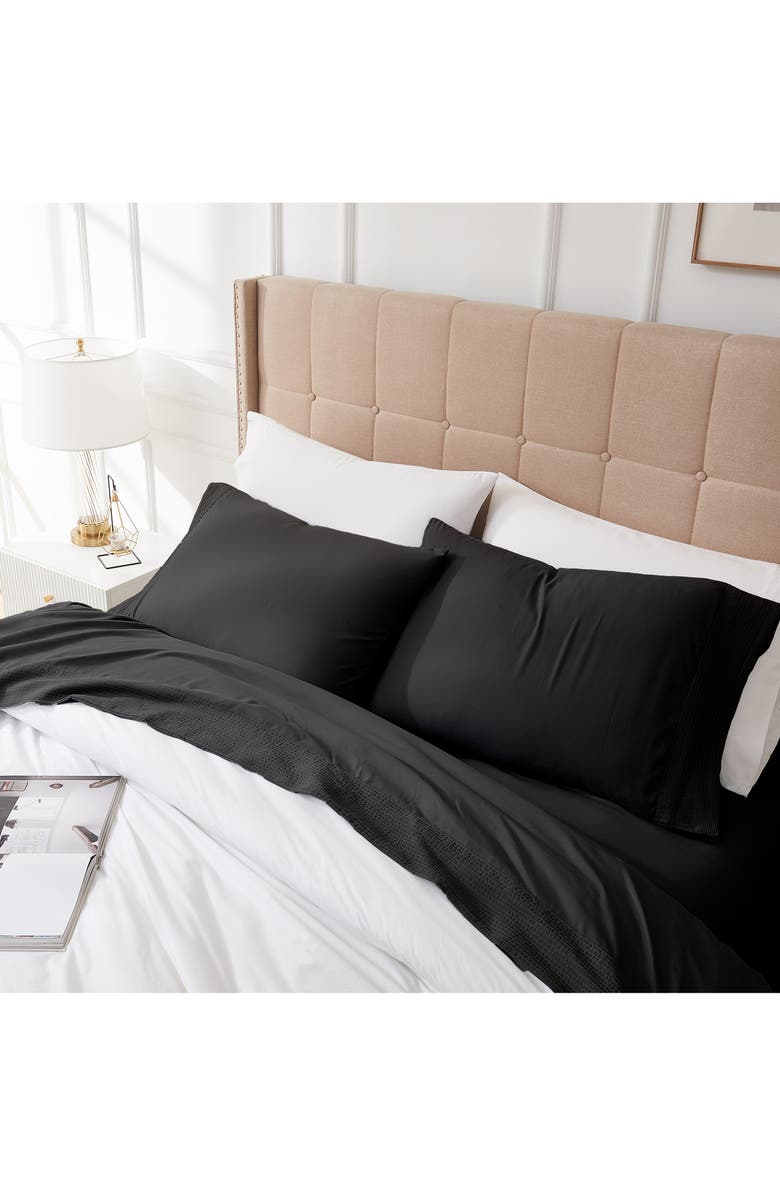 SOUTHSHORE FINE LINENS Premium Collection Pleated Extra Deep Pocket Sheet Set, Alternate, color, Black