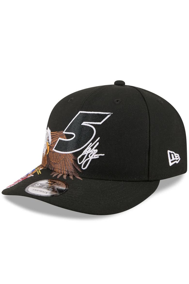 Men's New Era Black Kyle Larson Patriotic Eagle & Flag A-Frame 9FIFTY Snapback Hat, Alternate, color, Black