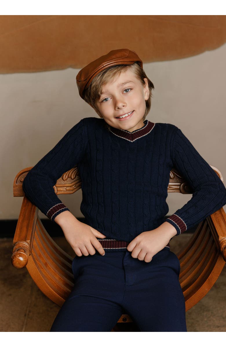Ely's & Co. Looms Cable Knit Boys Collection - Sweater, Alternate, color, Navy/Wine