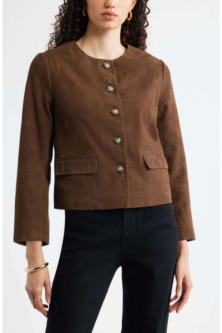 Crop Suede Jacket, Main, color, BROWN DRUM