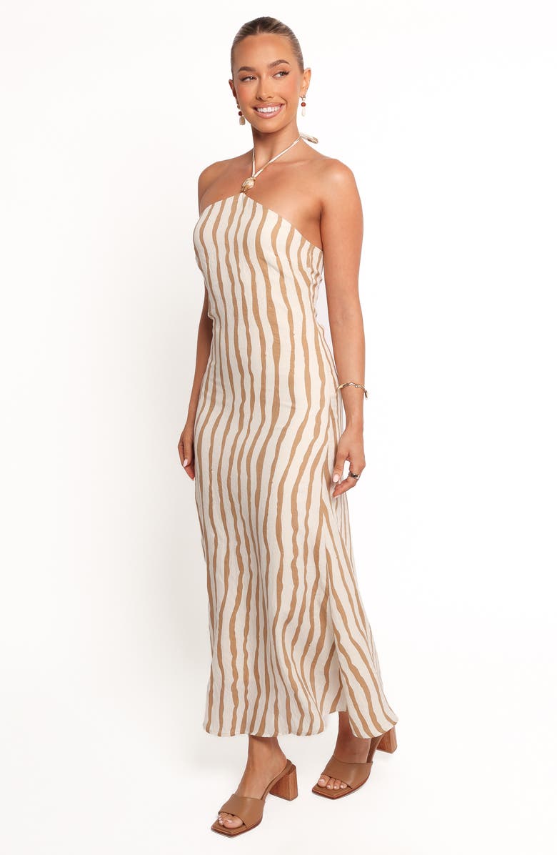 Petal & Pup Kim Halter Maxi Dress, Alternate, color, Tan Stripe