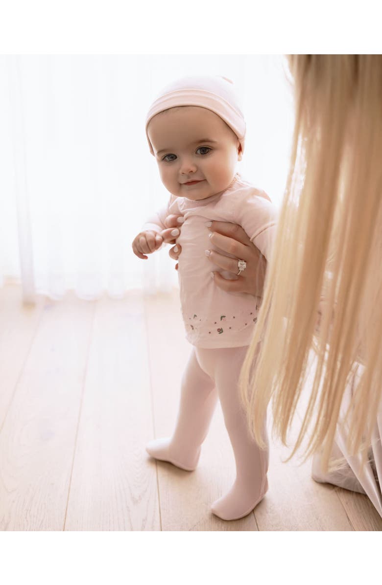 MiniMoi Baby Girls Flouncy Floral Overlay Embroidered Cotton Rich Footie, Alternate, color, Barely Pink