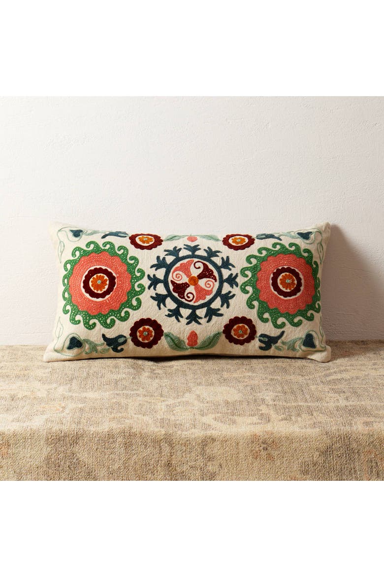 Suzani Embroidered Multicolor Lumbar Throw Pillow, Alternate, color, Multi