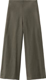 MANGO Cotton & Linen Blend Crop Straight Leg Pants