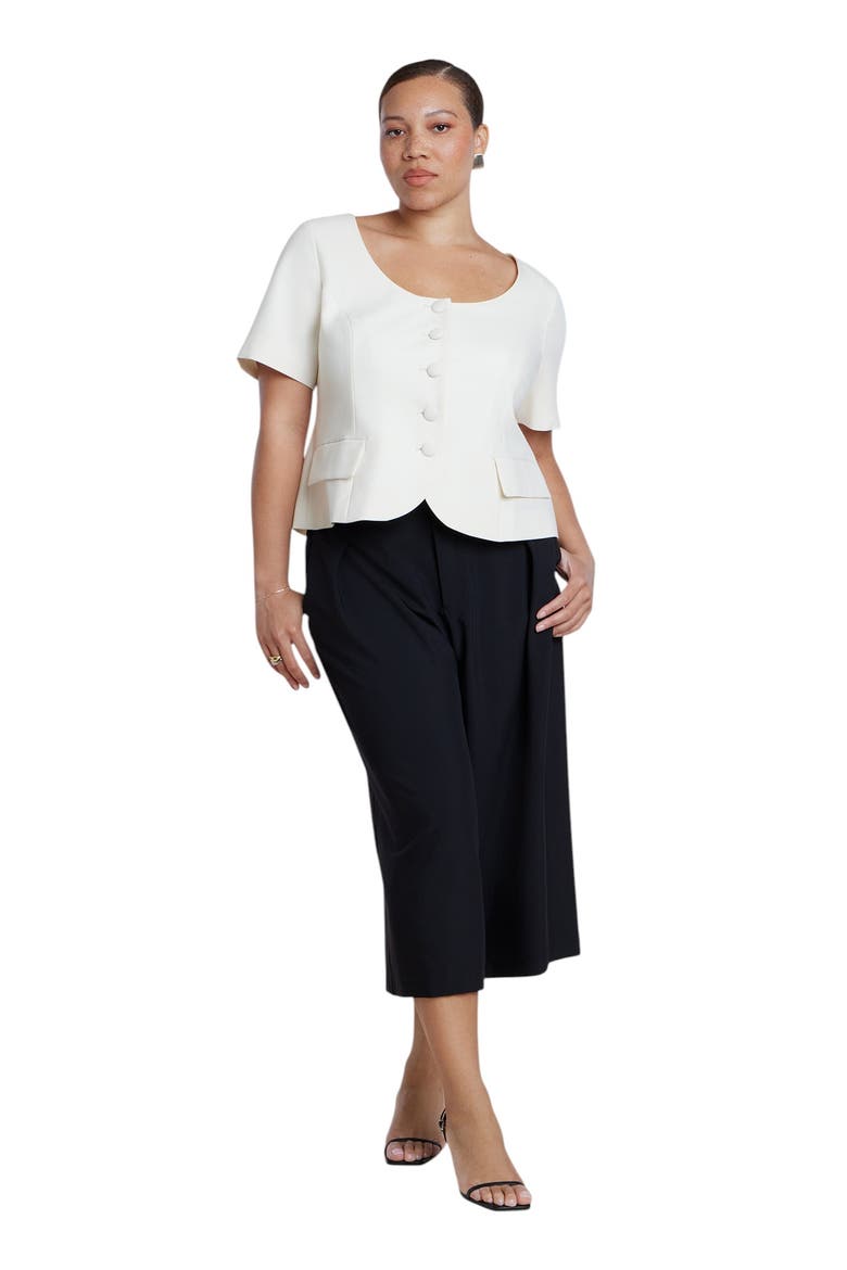 Cinched Waist Short Sleeve Blazer, Alternate, color, CREAM