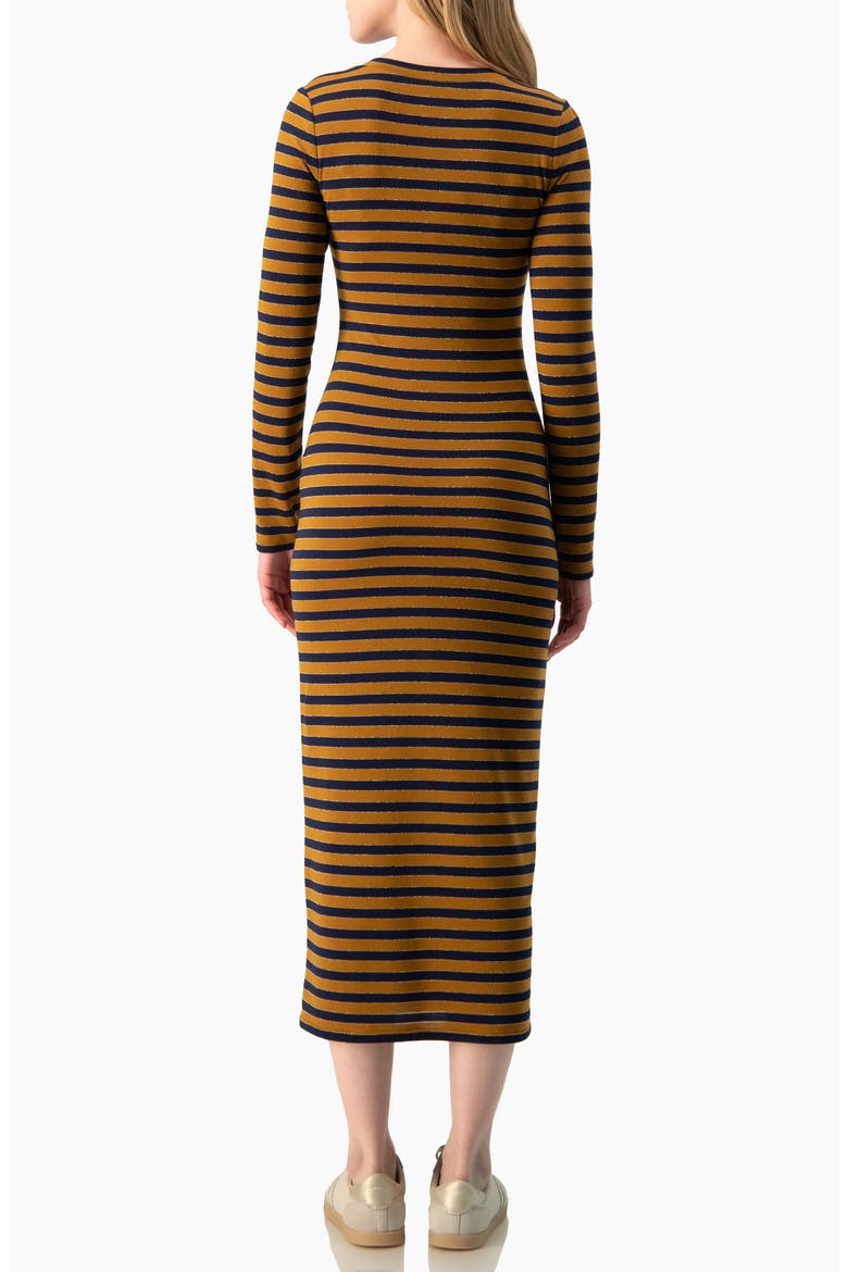 Long Sleeve Striped Fit-and-Flare Dress, Alternate, color, Camel