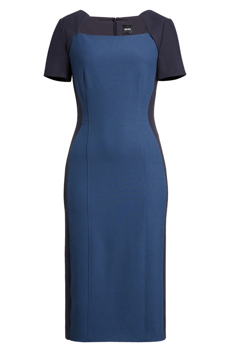 BOSS Daneria Colorblock Square Neck Sheath Dress, Alternate, color, Insignia Blue