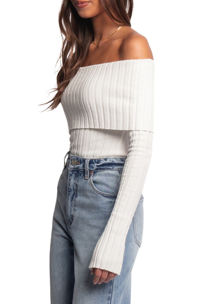 Inora Foldover Off the Shoulder Rib Sweater, Alternate, color, WHITE