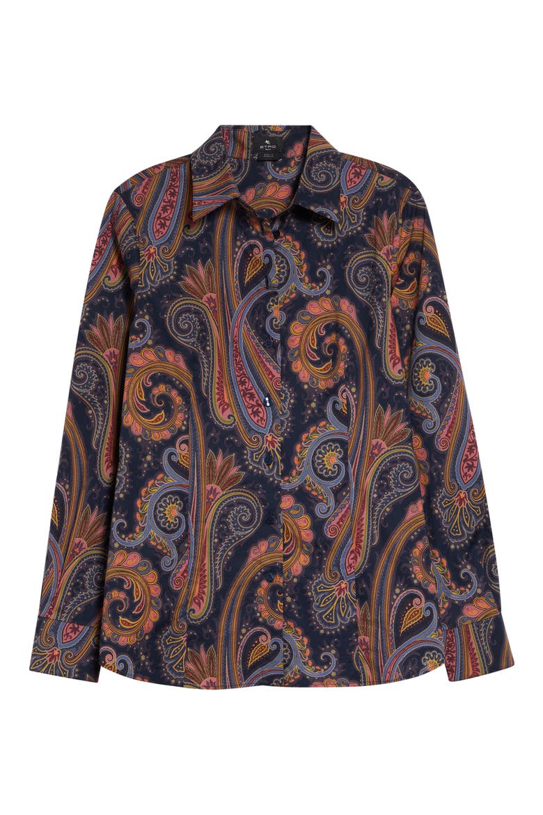 Paisley Stretch Cotton Button-Up Shirt, Alternate, color, PRINT ON BLUE BASE