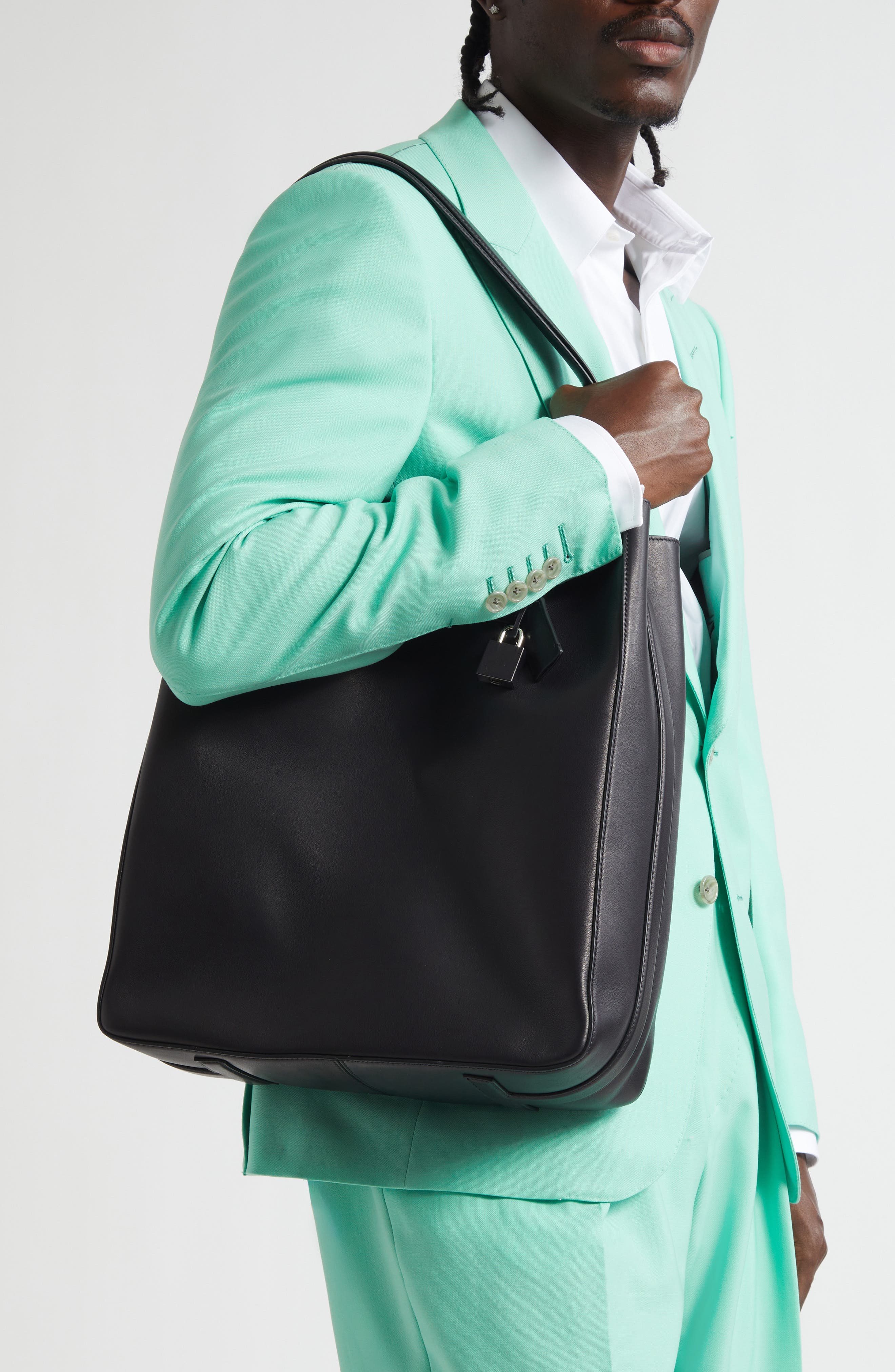 TOM FORD North/South Leather Tote, Alternate, color, 1N001 Black