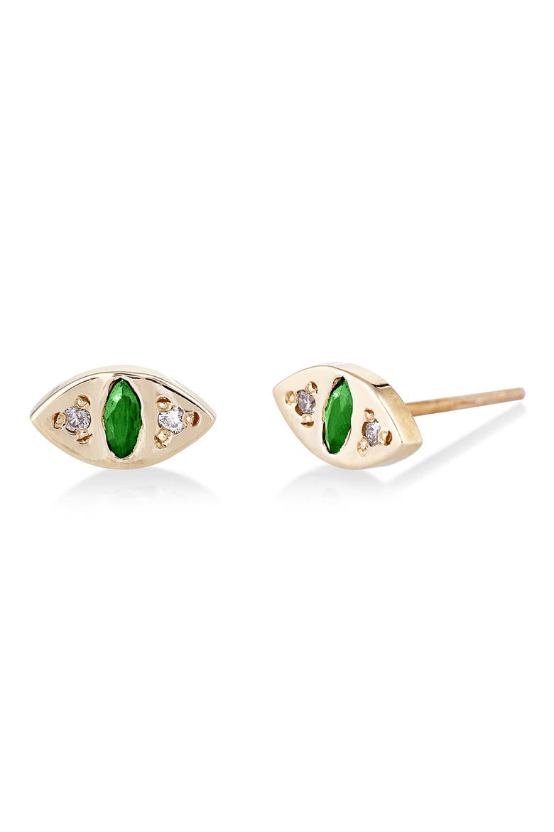 Cat Eye Emerald & Diamond Stud Earrings, Main, color, YELLOW