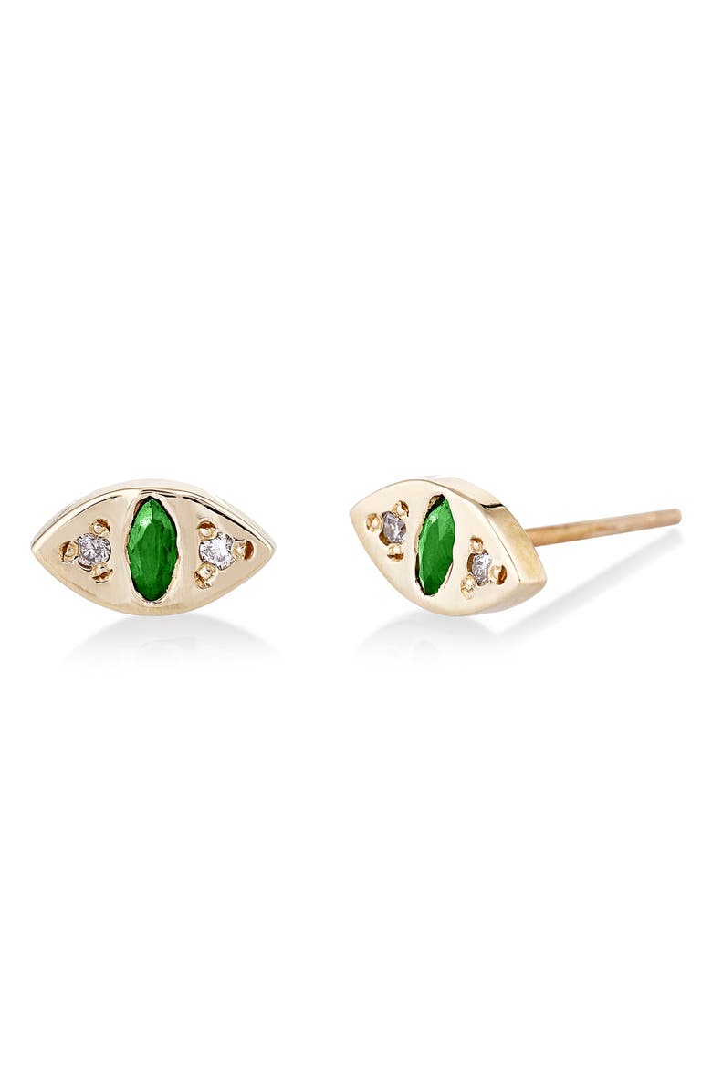 SCOSHA Cat Eye Emerald & Diamond Stud Earrings, Main, color, 