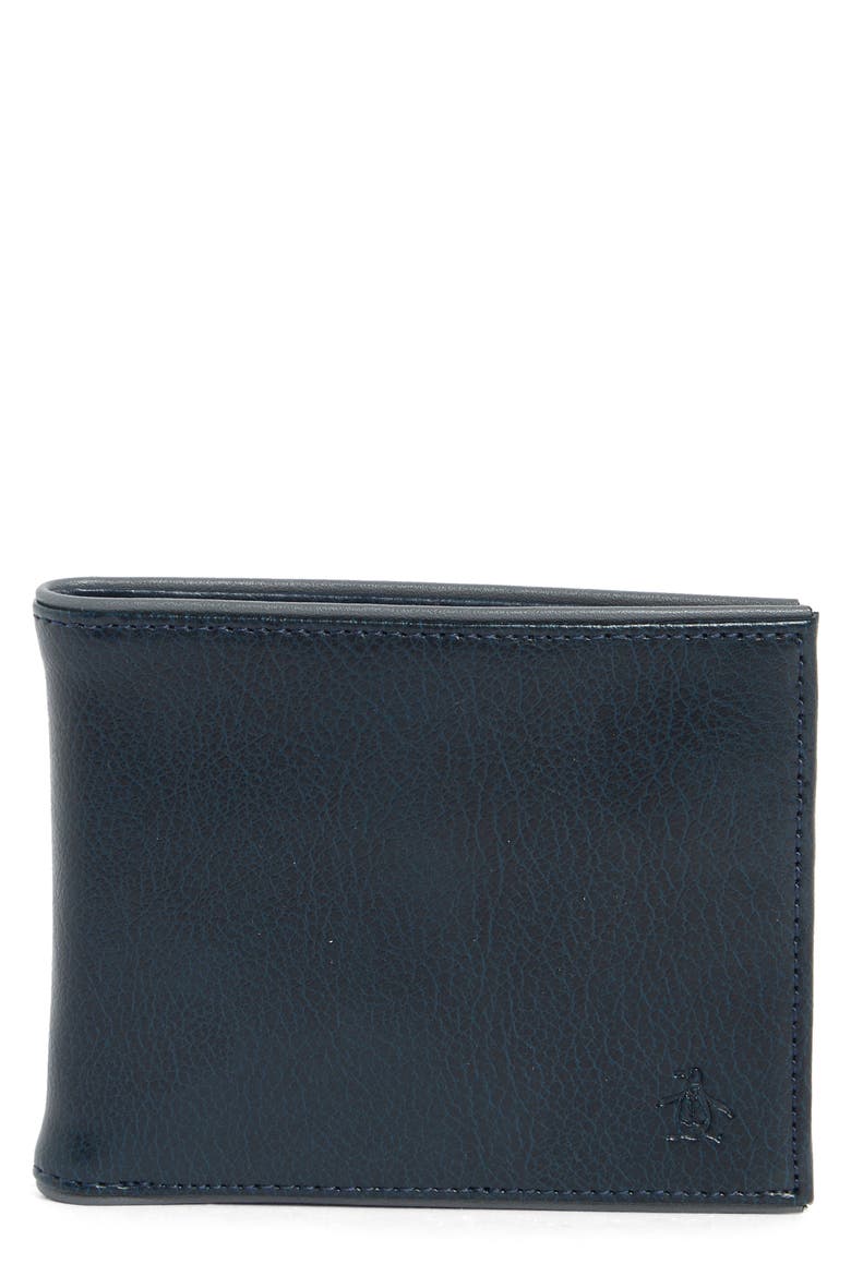 Leather Bifold Wallet, Main, color, NAVY