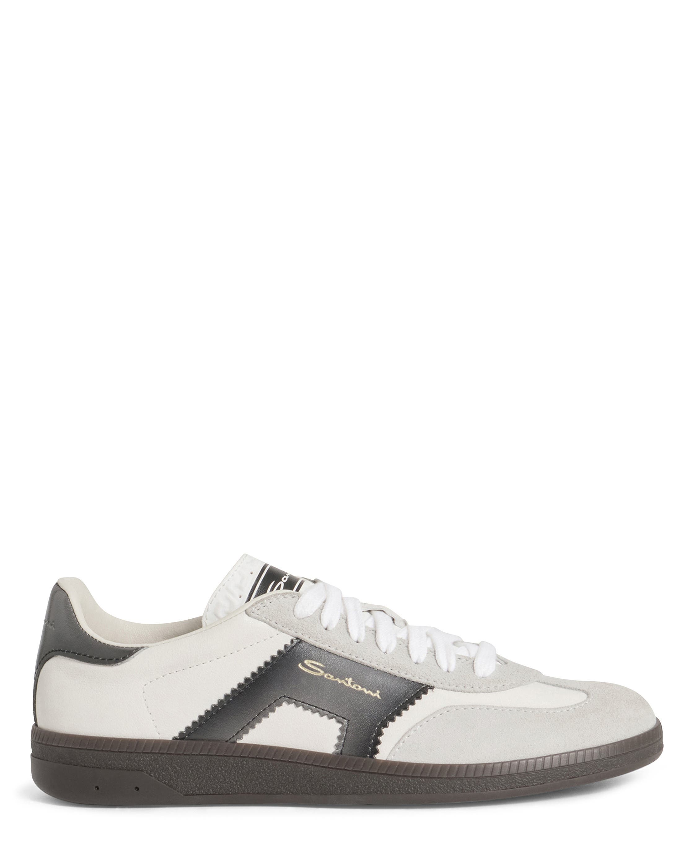 Santoni Leather and Suede DBS Oly Sneaker, Alternate, color, White