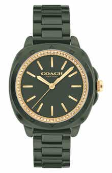 COACH Kitt Crystal Bezel Ceramic Bracelet Watch, 34mm