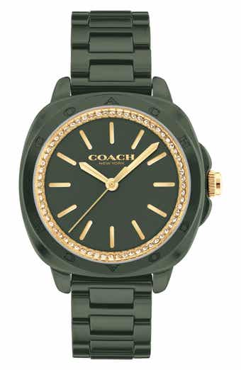 COACH Kitt Crystal Bezel Ceramic Bracelet Watch, 34mm