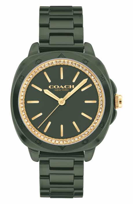 COACH Kitt Crystal Bezel Ceramic Bracelet Watch, 34mm