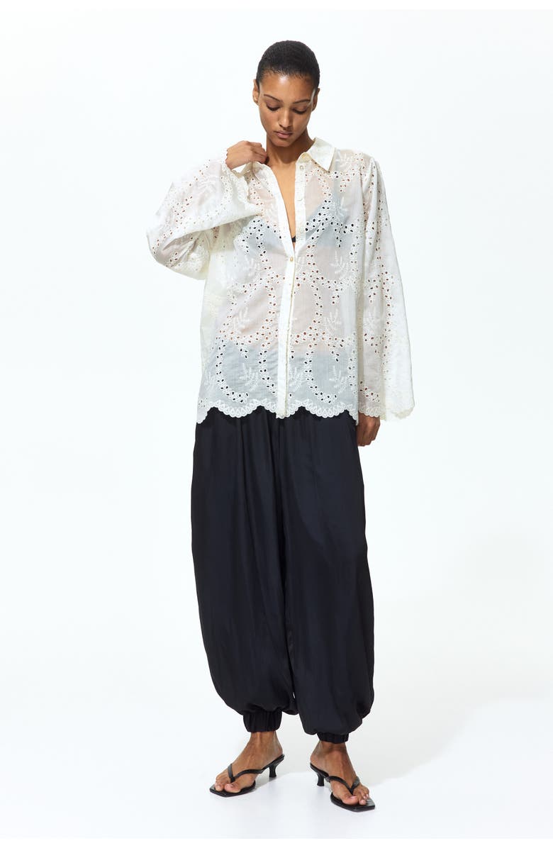 H&M Broderie Anglaise Shirt, Alternate, color, Cream