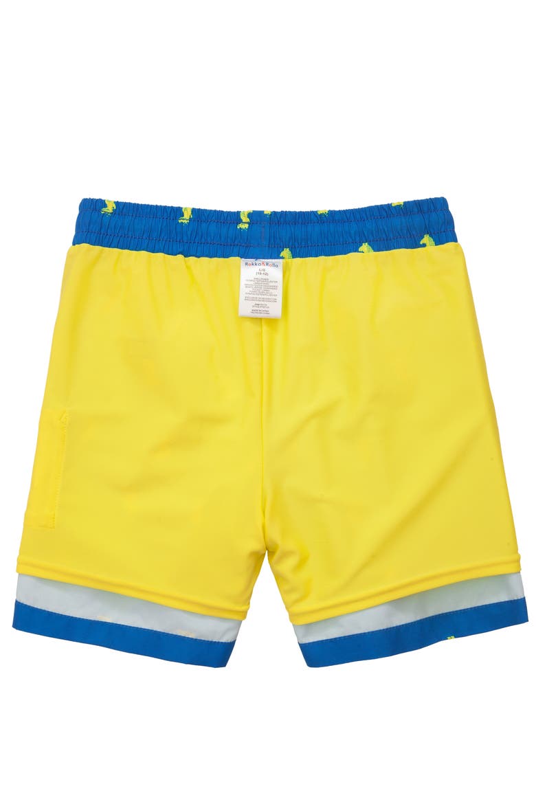 Kids' Print Swim Trunks with Compression Liner UPF 50+, Alternate, color, Blue Crocodile Print