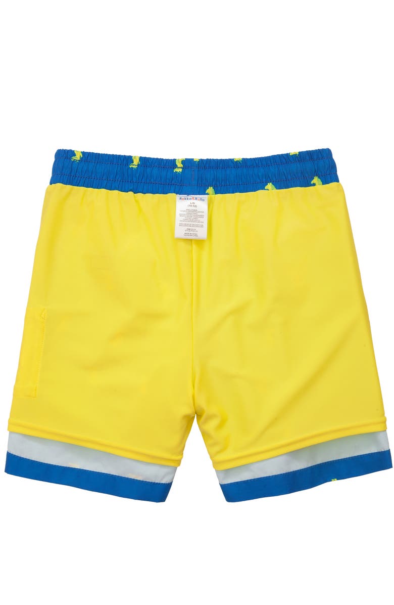 Rokka&Rolla Kids' Print Swim Trunks with Compression Liner UPF 50+, Alternate, color, Blue Crocodile Print