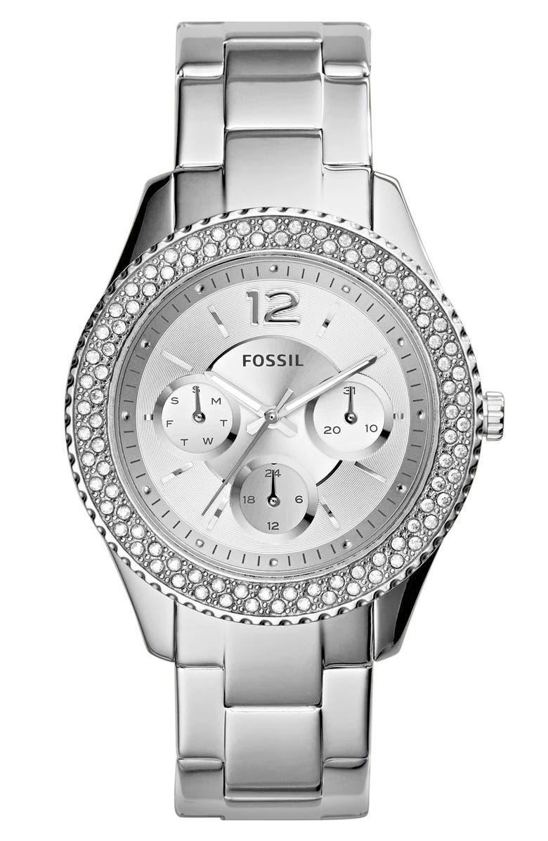 Fossil 'Stella' Crystal Bezel Multifunction Bracelet Watch, 38mm, Main, color, 
