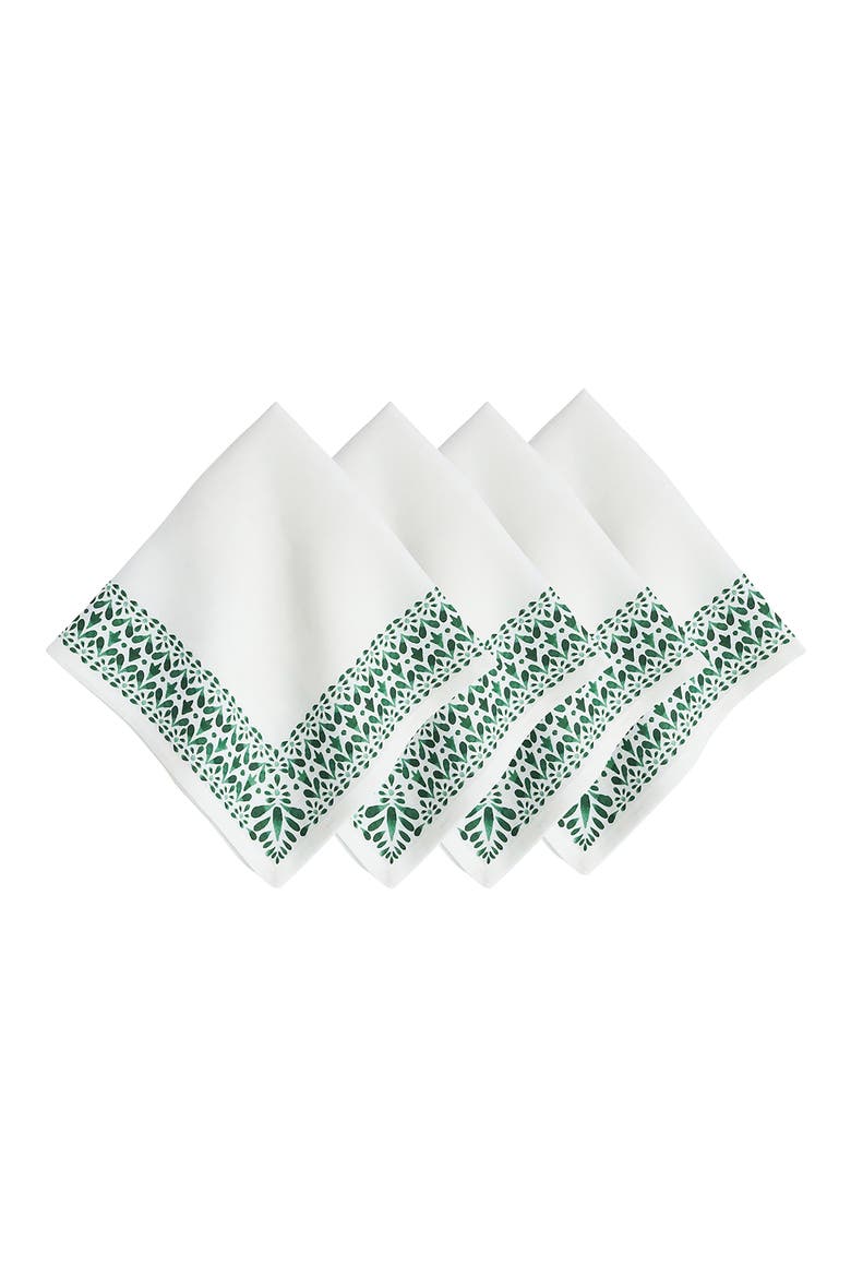 Iberian Border Set of 4 Linen Napkins, Main, color, EVERGREEN