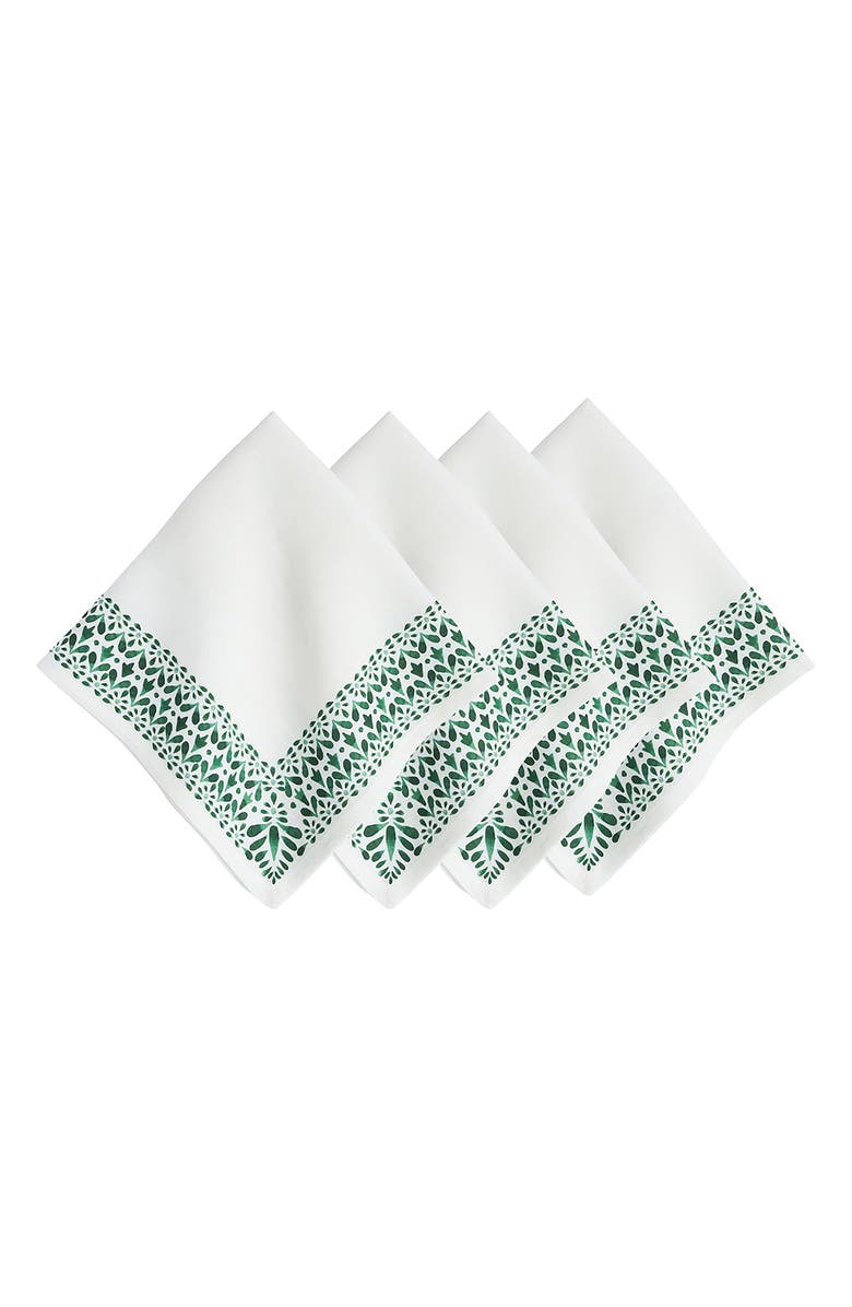 Juliska Iberian Border Set of 4 Linen Napkins, Main, color, Evergreen