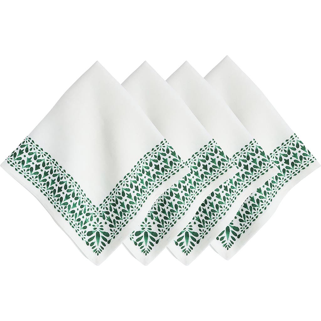 Juliska Iberian Border Set Of 4 Linen Napkins In Green