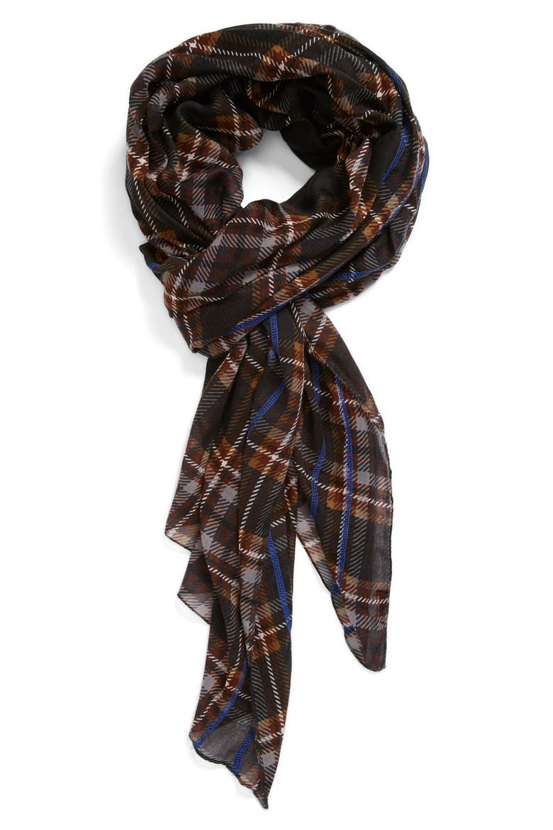 'Vintage Plaid' Wrap, Main, color, BLACK