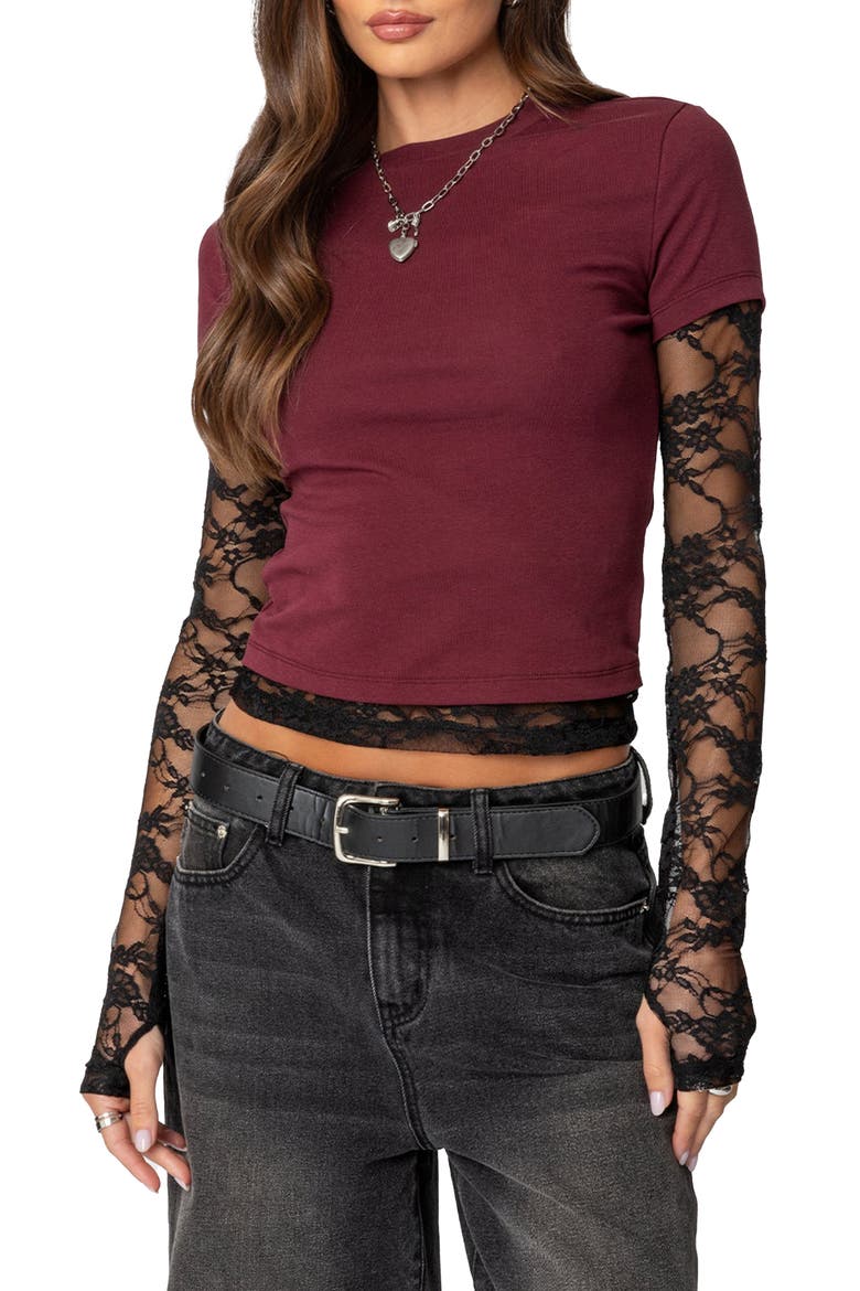 Layered Lace Sleeve T-Shirt (Women) | Nordstrom