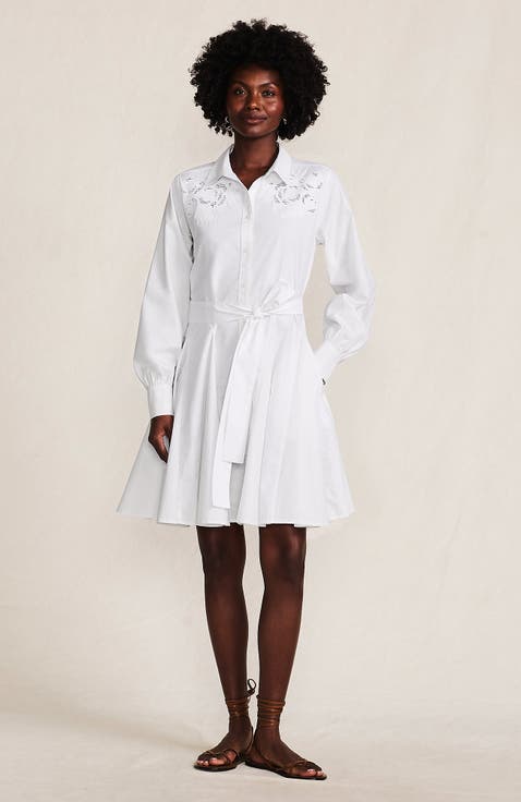 Poplin Button Front Dress with Godets