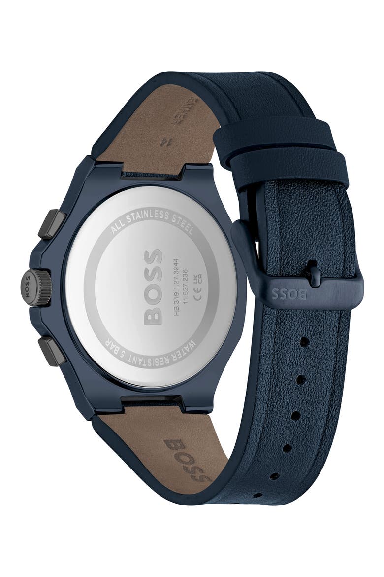 Taper Chronograph Leather Strap Watch, Alternate, color, BLACK