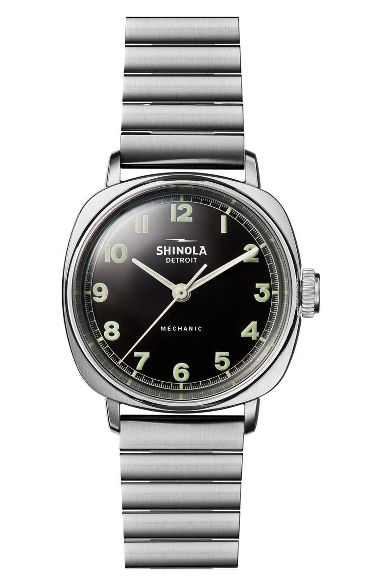 Shinola Mechanic Bracelet Watch, 39mm, Main, color, Black/Silver