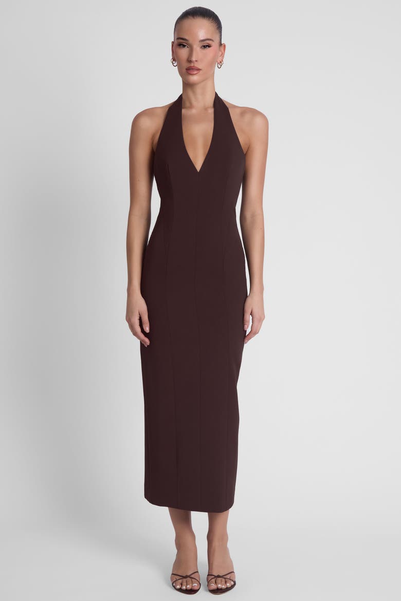 Helena Halter Midi Dress, Alternate, color, Brown