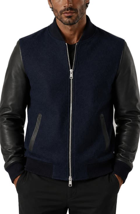 Leather Sleeve Bomber Jacket