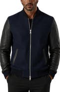 Maceoo Leather Sleeve Bomber Jacket