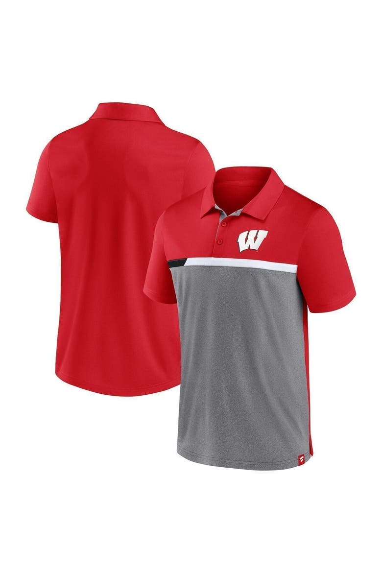 Men's Fanatics Red/Heathered Gray Wisconsin Badgers Split Block Color Block Polo, Alternate, color, Red